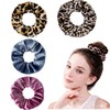 4 x Leopard Print Velvet Hair Scrunchies Yellow Leopard White