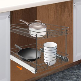 QUSKLISU Pull Out Cabinet Organizer, 2-Tier Kitchen Pull-Out Cabinet Shelves Under Cabinet Storage with Slide Out Drawers Heavy Duty Storage Tool for Kitchen Bathroom Laundry Room (16.5" W X 21.5" D)