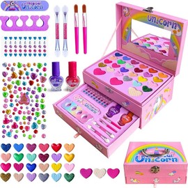 Chiasma gift Kids Makeup Kit for Girls with Unicorn Box, Washable & Non-Toxic Pretend Cosmetic Set for Toddlers - Color: pink