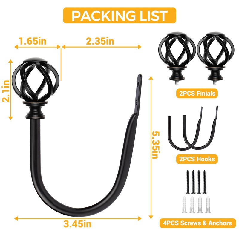 2 Pack Curtain Holdbacks, USFOOK Black Decorative Window Drapery Tiebacks