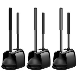 SetSail Toilet Brush and Plunger Set, 3 Pack Toilet Plungers for Bathroom with Holder Heavy Duty Toilet Bowl Brush and Holder Hidden for Deeply Cleaning - Black