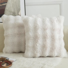 Mandioo Pack of 2 Thick Plush Wool Decorative Throw Pillow Covers Super Soft Wave Bubble Fur Velvet Cushion Covers Pillow Shams for Couch Bed Living Room 16x16 Inch Cream White
