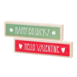 Collins Painting 8" Hello Valentine/Happy Go Lucky - Reversible Sign - Valentines Day Decoration - St Patrick's Day Decor - Dual Holiday Decor