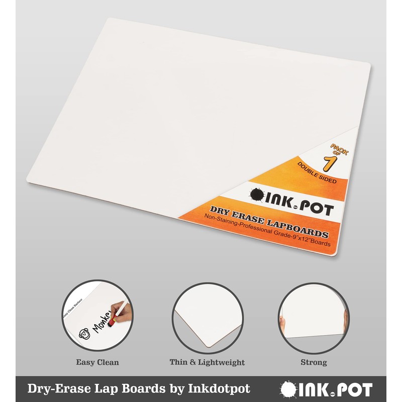 Inkdotpot Double Sided Plain White Dry Erase Drawing Lapboard for