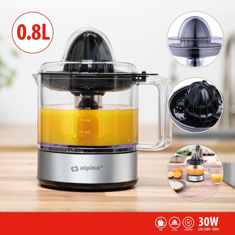 ALPINA Lemon Squeezer, 30 Watt, 800 ml, Stainless Steel Design