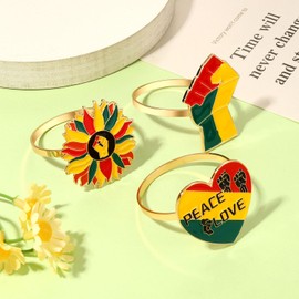 6PCS African Napkin Rings Juneteenth Napkin Rings Set Enamel Africa Map Power Fist Sunflower Heart Napkin Holder Rings for Table Decor Black History Party Table Place Settings Decorations
