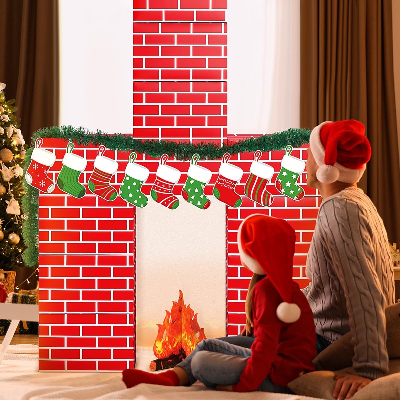 Fullhawl 34 Pcs 3D Artificial Red Brick Cardboard Fireplace 39