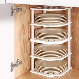 VERTORGAN 3 Tier Bamboo Corner Shelf(2 Pack),Dish Drying Rack,Plate Organizer,Kitchen Spice Rack for Countertop and Cabinet(White)