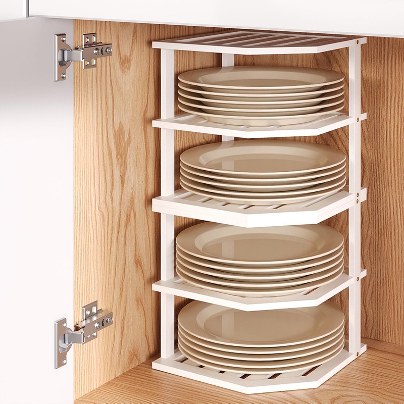 VERTORGAN 3 Tier Bamboo Corner Shelf(2 Pack),Dish Drying Rack,Plate Organizer,Kitchen