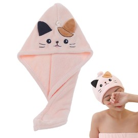 HAMKU Anti-Frizz Kinder Mikrofaser Haarturban mit Knopf, Mädchen Schnelltrocknend Haartrockentuch Turban Weiche Haar Handtuch Saugfähig Verdrehter Turban Kopfhandtuch Hut, Rosa, 1 Stück