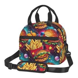 bassyil Hamburger Insulated Lunch Bag Reusable Lunch Box With Adjustable Shoulder Strap Cooler Tote Bag For Men Women