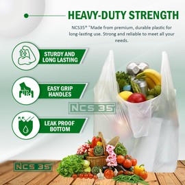 NCS35® 200 Strong Large 11x17x21 Blue Vest Carrier Bags with Handles Multi-Purpose Heavy Duty Plastic Bags Use for Shopping, Market-Stalls, Takeaway, Groceries or use in Kitchen