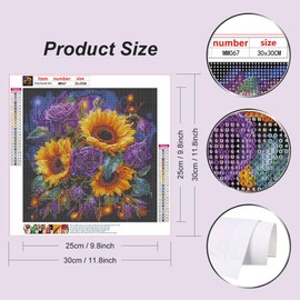 WSLWXSHM Diamond Painting Kits for Adults Sunflower, Round Full Drill Diamond Art Kits, 5D DIY Paint with Diamonds Crafts for Home Wall Decoration Gifts 12×12Inch, Flower