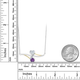 Gem Stone King 925 Silver and 10K Yellow Gold White Moissanite and Purple Amethyst Pendant Necklace For Women (0.90 Cttw, with 18 Inch Silver Chain)