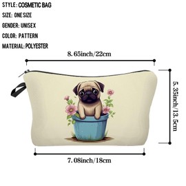 Livel lhood Floral Pug Makeup Bag Cute Small Organizer Zipper Pouch Floral Pug Cosmetic Bag Birthday Present for Women Friends -2