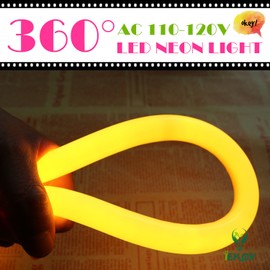 IEKOV [Upgrade] 360° LED NEON Light, AC 110-120V Flexible 360 Degree LED Neon Strip Light, Dimmable & Waterproof NEON LED Rope Light+Remote Controller for Decoration (16.4ft/5m, Golden Yellow)