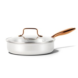 CAROTE 10" Classic Stainless Steel Deep Frying Pan with Lid, 5.5 Qt Saute Pan with Pour Spout, Skillet Induction Cookware