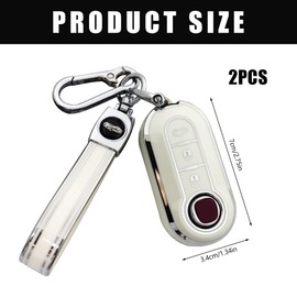Valicaer 2Pcs Car Key Fob Cover Case Shell Fit for Fiat 500,TPU Protection Case with D-Ring Perfect Compatible with Fiat 500 500l Brava Bravo Accessories for Style & Safety(White Silver*2)