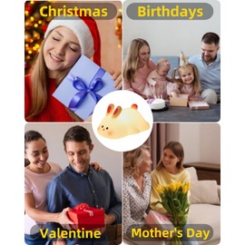 Daixinde Big Face Rabbit Night Light, Cute Bunny Gifts, Silicone Squishy Rabbit Lamp, Rechargeable Dimmable Animal Nightlight, Baby Night Light for Nursery Breastfeeding Bedroom Living Room