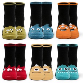 Toddler Boys Wool Socks Kids Winter Warm Socks Thermal Crew Socks for Boys Monster 6 Pairs 4-6 Years