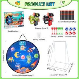 29 Inch Dart Board Set Garden Games for Kids,Double-Sided Dart Board Standing & Hanging Shooting Toy with Bracket 2 Toy Guns, Indoor Outdoor Garden Games Toys Gifts for 3+ Year Old Boys Girls Adult