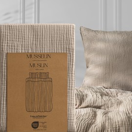 Hausfelder Muslin Bed Linen Pillowcase 80 x 80 cm Made of Breathable Cotton, Oeko-Tex Certified Pillowcase 80 x 80 cm, Super Soft Pillow