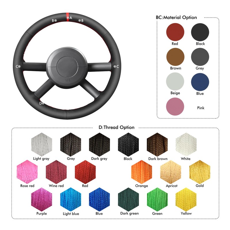 MEWANT Steering Wheel Cover for Jeep Wrangler (JK) 2007-2010 Hand-Stitched