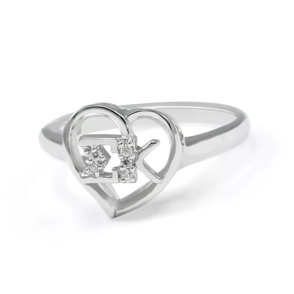 Sigma Kappa sterling silver heart ring set w/ lab-created diamonds