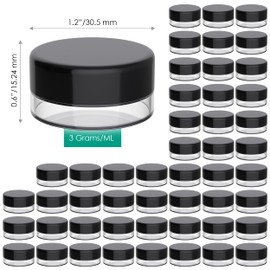 Houseables Sample Containers, Lip Balm Containers, Sample Jars, Mini Jars with Lids, Small, Empty for Makeup, Powder, Gloss, Cosmetic, Tiny, Chapstick, Dab, Wax, Scrub, Little, Plastic, 3 Gram, 50 PK