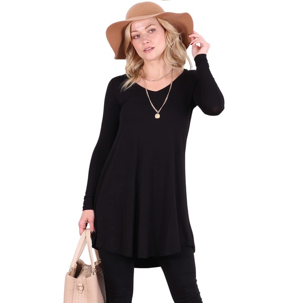 Popana Womens Long Sleeve Tunic Tops to Wear With Leggings Loose Fit Plus Size Dressy Casual XL Black