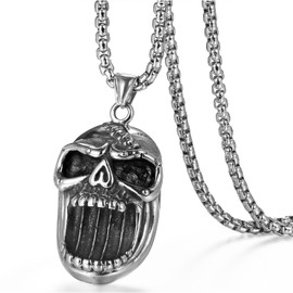 OIDEA Men's Necklace with Pendant Stainless Steel Gothic Skull Scorpion Chain Biker Skull Angel Wings Punk Rock Skull Boxing Glove Jewellery Gift for Men Gold Silver Black, Stainless Steel