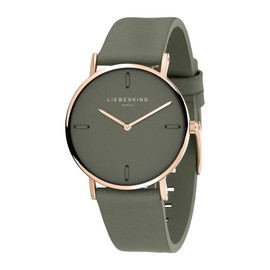Liebeskind Women's Analogue Quartz Watch with Leather Strap, IP Rose Gold - Green, Ribbon