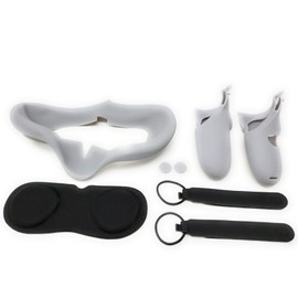 TNE Face Cushion & Controller Covers - Protective Gaming Case Compatible for Oculus Quest 1 - Silicone Mask, Grip Skin, Thumb Cap, Lens Pad, & Knuckle Strap Hand Grip - VR Headset Accessories (Gray)