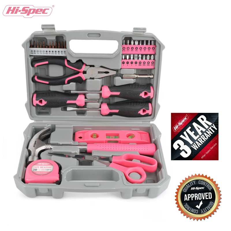 Hi-Spec 42pc Pink Household DIY Tool Set for Women. Home,