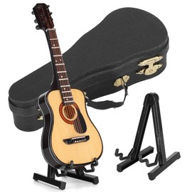 15 cm Wooden Miniature Guitar Ornament Mini Musical Instrument Decor Dollhouse Model Home Decoration (Black)