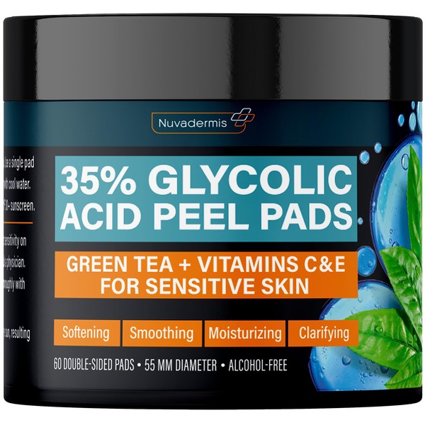 NUVADERMIS 35% Glycolic Acid Peel Pads – Exfoliating Facial Resurfacing