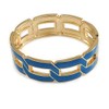 Royal Blue Enamel Link Oval Hinged Bangle Bracelet In Gold