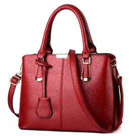 FiveloveTwo Women's Elegant PU Leather Shoulder Bag Shopper Top Handle Tote Bags Shoulder Bag Large Handbag and Purses, burgundy