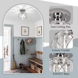Loiogohot Hallway Light Fixtures Ceiling,Modern Chrome Crystal Ceiling Lights Fixture, Semi Flush Mount E26 Small Hallway Lighting Fixtures Ceiling Light for Porch Entryway Foyer Bathroom