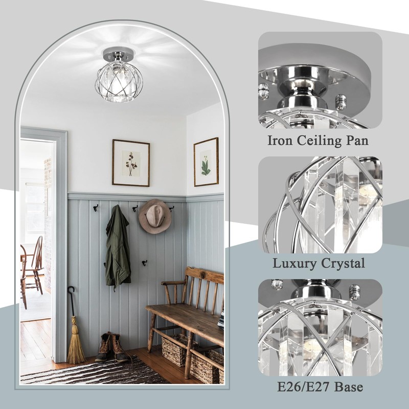 Loiogohot Hallway Light Fixtures Ceiling,Modern Chrome Crystal Ceiling Lights Fixture,