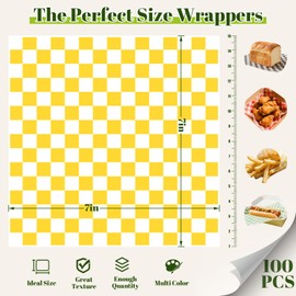 SUPVIB 100Pcs Deli Paper Sheets, 7x7 In Variety Pack Checkered Wax Paper Sheets for Food, Grease Resistant Sandiwch Wrapping Papers for Party, Festival and Outdoors