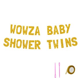 Meowoo Wowza Baby Shower Decor, Glittery Gold Banner with Sparkling Letters, 7.7-Inch Bold Design That Stands Out, Perfect for Twins Celebration, Easy Assembly Supplies for Fun Party