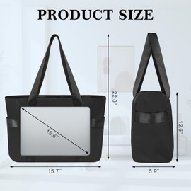 Aucuu Laptop Carry Bag for Women, Shopper Bag, Handbag, Large, Waterproof Shoulder Bag with 15.6 Inch Laptop Compartment, Tote Bag, Large, Large Shoulder Bag for Travel, Work, School, black