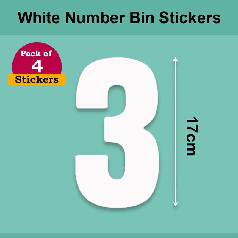 Pack of 4 White Bin Number 3 Stickers (17 cm)