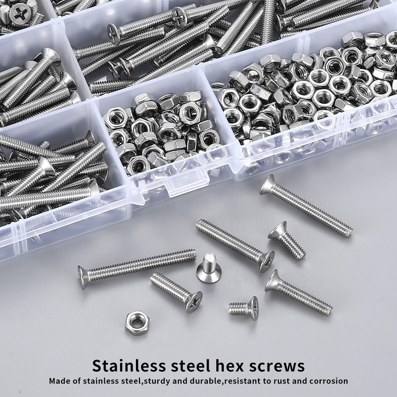 450 Piece M4 Screws Set, Countersunk Screws Nuts Set, Stainless