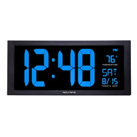 AcuRite 76100M Oversized LED Clock with Indoor Temperature, Date and Fold-Out Stand 18-Inch Blue