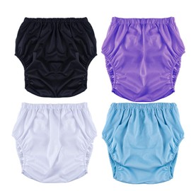 LAROTSUBA Unisex Adult Incontinence Pants,Reusable Adult Waterproof Cloth Diapers,Adult Nappy,Incontinence Underwear for Bedridden,Elderly and Incontinent People（4PCS） Black+Purple+Blue +White L