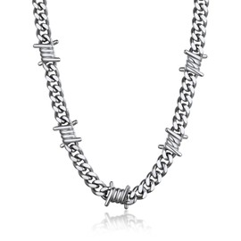 Bandmax Men's Curb Chain Cuban Necklace Stainless Steel 9 mm Wide Thorn Curb Chain Hip-Hop Chain Punk Gothic Jewellery Accessories Chain 40 cm to 55 cm, Stainless Steel, No Gemstone