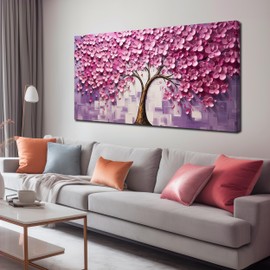 TYTAUPT Tree Pictures Wall Decor for Bedroom Women,Pink Wall Art for Living Room Tree of Life Wall Decor 24 x 48 Inch