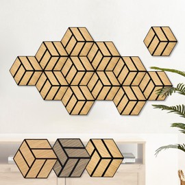 12 Pack Acoustic Wood Wall Panels with Self-Adhesive, High-Density Sound Absorbing Panels, Hexagon Acoustic Panels, Sound Proof Panels for Walls, 10x9x0.4 Inch - Teak